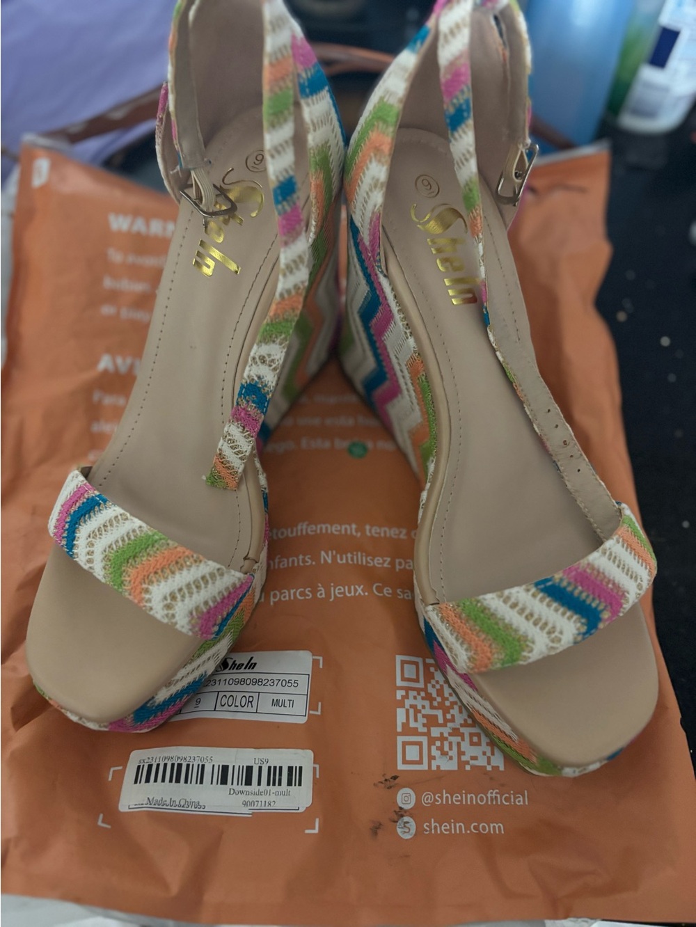 SHEIN Multi-Color Chevron Wedge Sandals